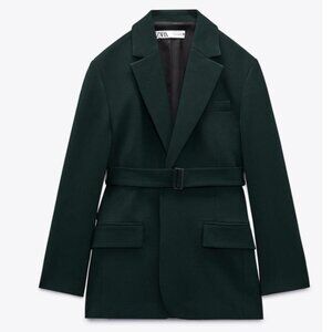 NWT Zara Belted Blazer Bottle Green